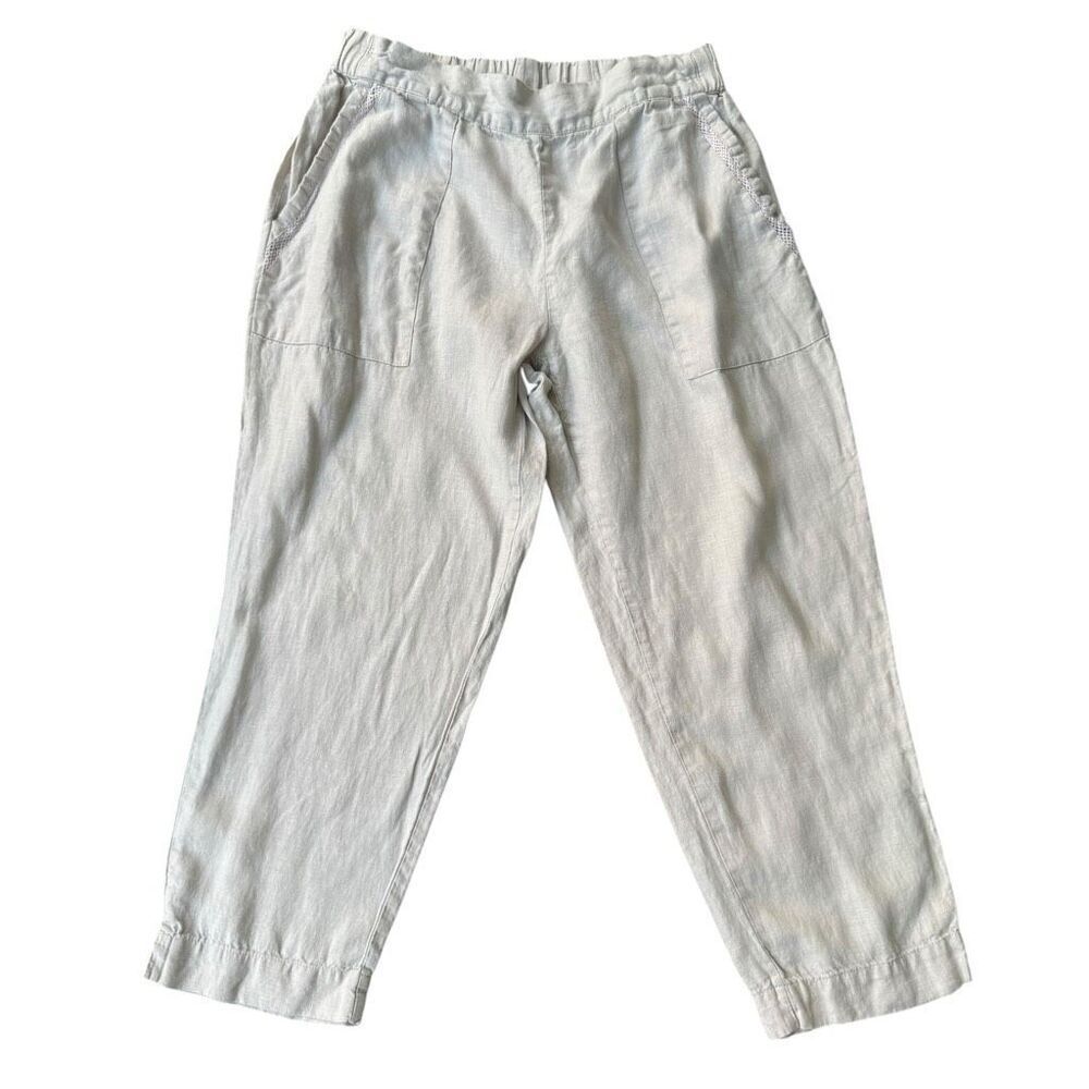 Symple NYC 100% linen cropped pants elastic waist size S